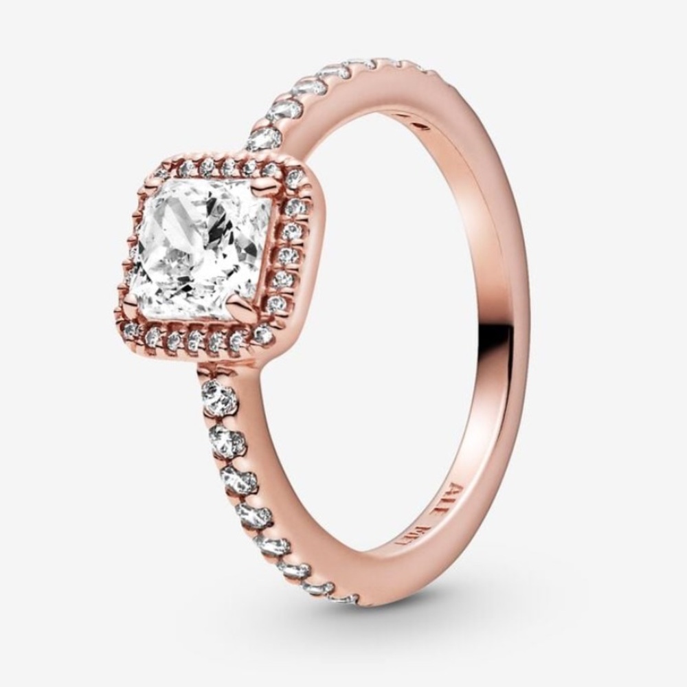 Square Sparkle Halo Ring in Rose Gold, Size 56/7.5